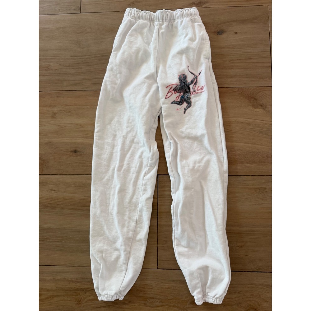Boys Lie White Cherub Angel Graphic Sweatpants Joggers Small 100% Cotton